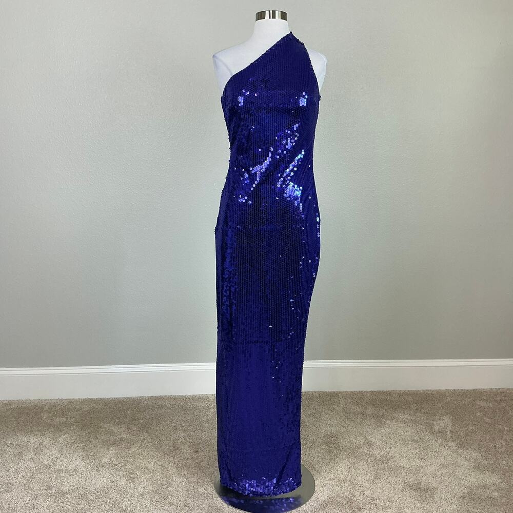 Mac Duggal 10905 Sequined Backless Long Column Evening Gown Purple Size 4 Dress - Picture 2 of 12